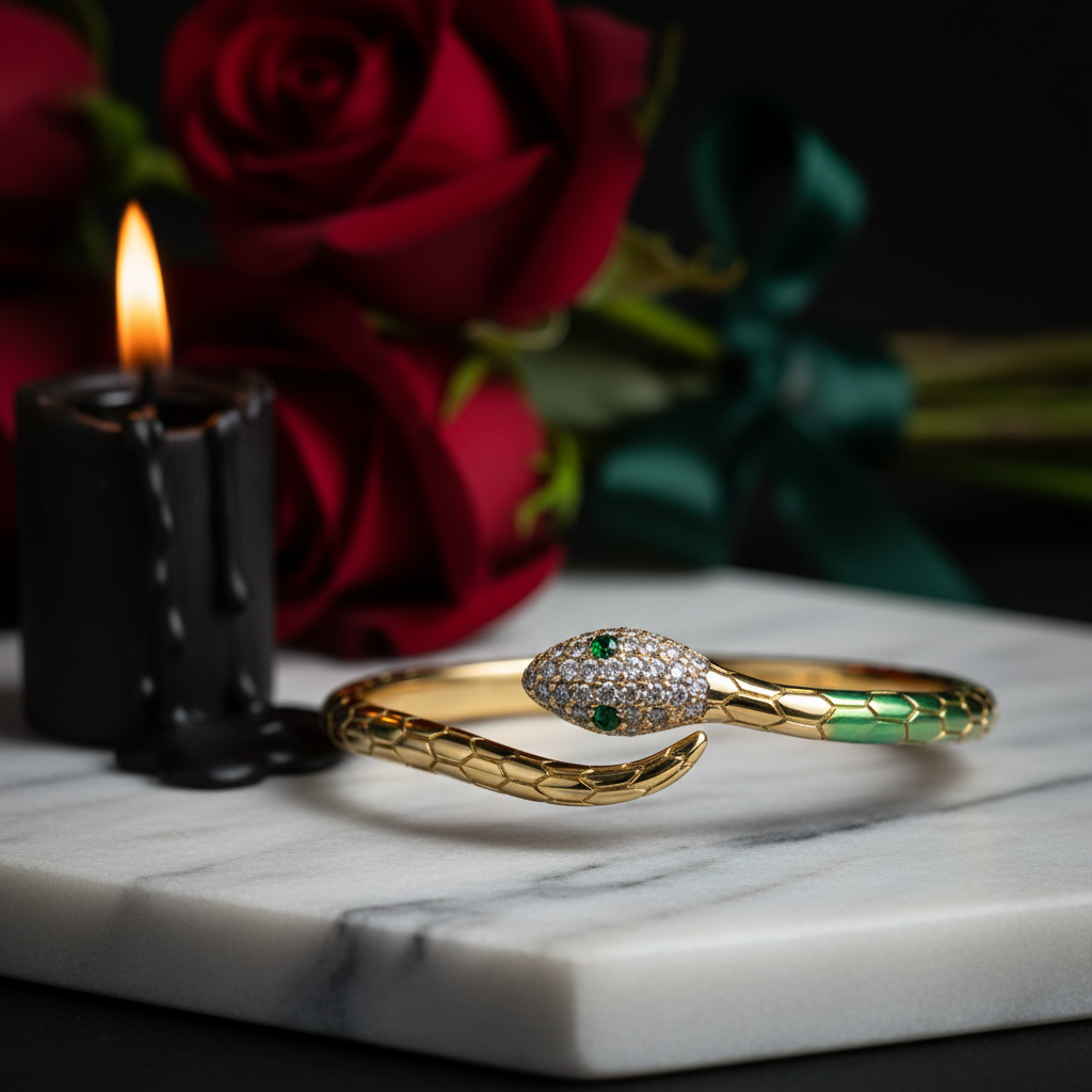 Classical Snake Diamond Option  Open Bangle Bracelet - Evani Naomi Jewelry