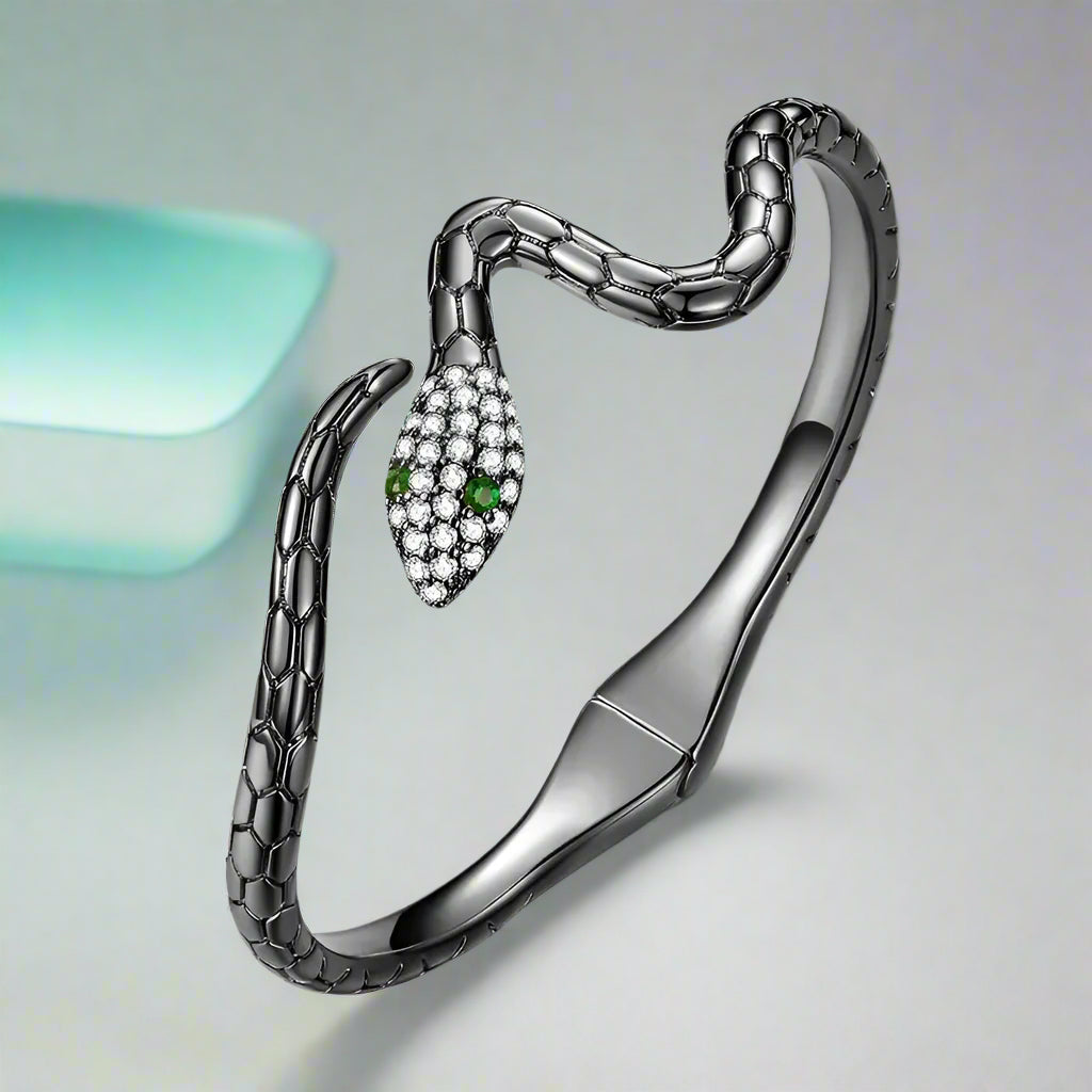 Classical Snake Diamond Open Bangle Bracelet-Evani Naomi Jewelry