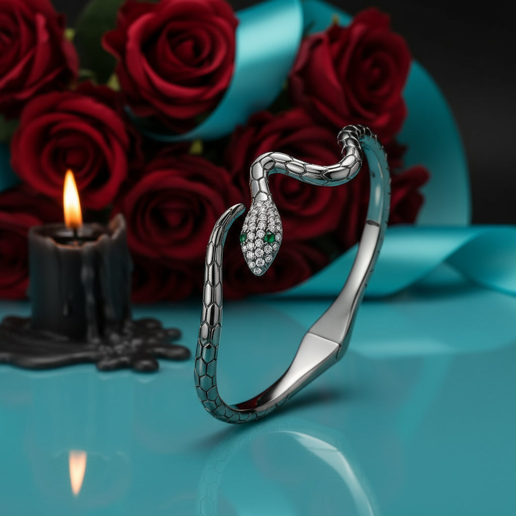 Classical Snake Diamond Open Bangle Bracelet-Evani Naomi Jewelry