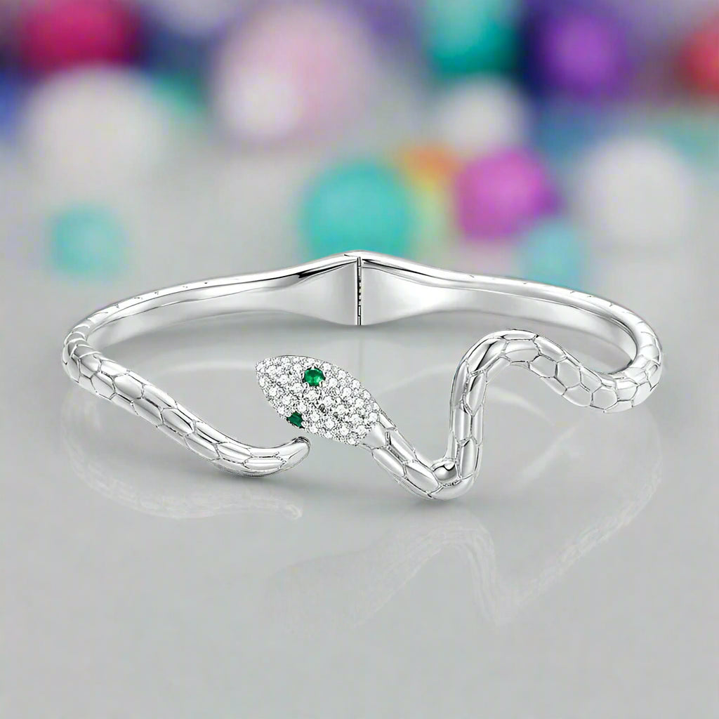 Classical Snake Diamond Open Bangle Bracelet-Evani Naomi Jewelry