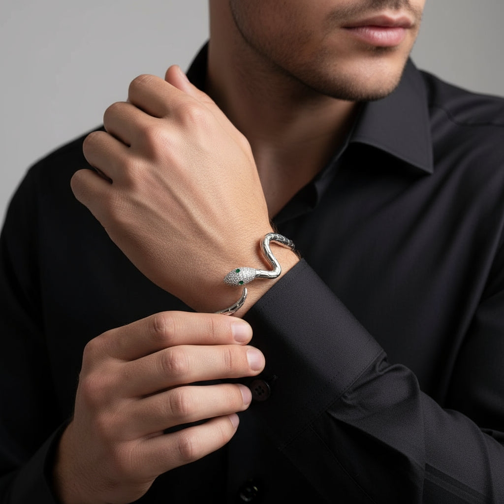 Classical Snake Diamond Open Bangle Bracelet-Evani Jewelry