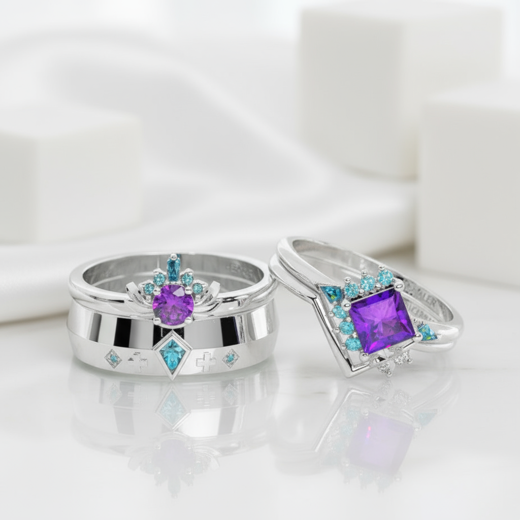 Amethyst Birthstone Ring in 14k White Gold-Evani Jewelry