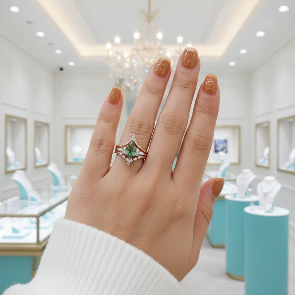 Starfall Promise-Three-piece Natural Moss Agate Ring-Evani Jewelry