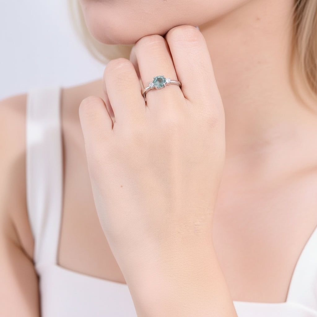 Gentle Heart- Natural Moss Agate Wedding Band Engagement Ring-Evani Jewelry