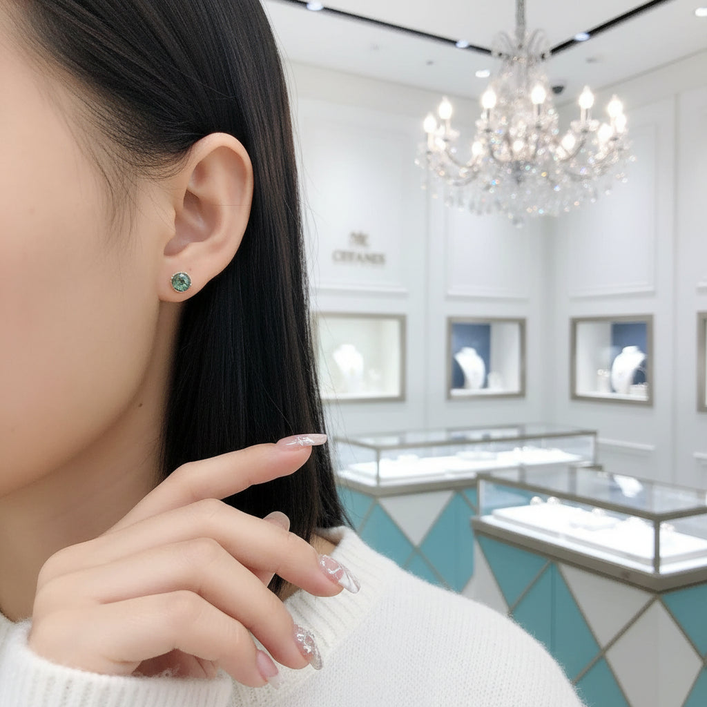 Beaded Promise- Unique Round Cut Moss Agate Claw Prongs Studs Earrings-Evani Jewelry