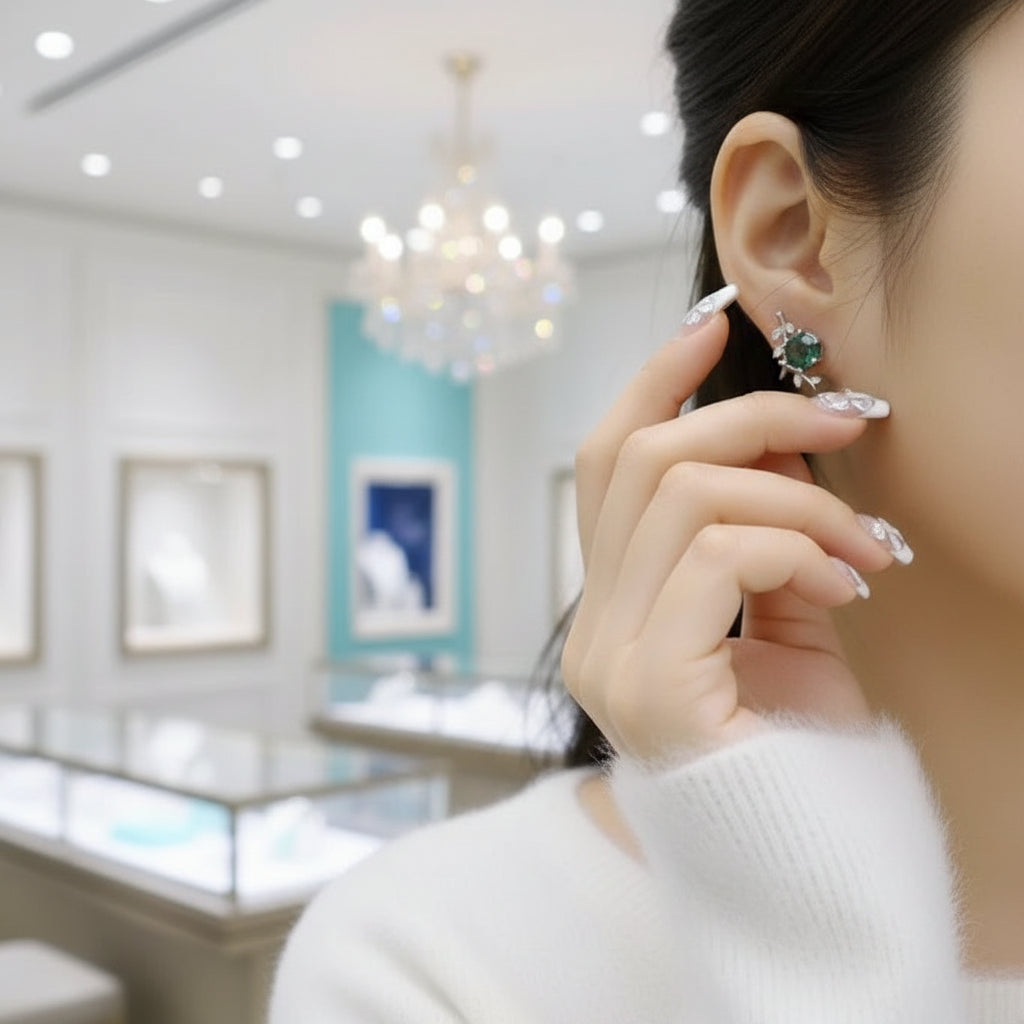 Midnight Kiss- Natural Emerald Cut Moss Agate Stud Earrings-Evani Jewelry