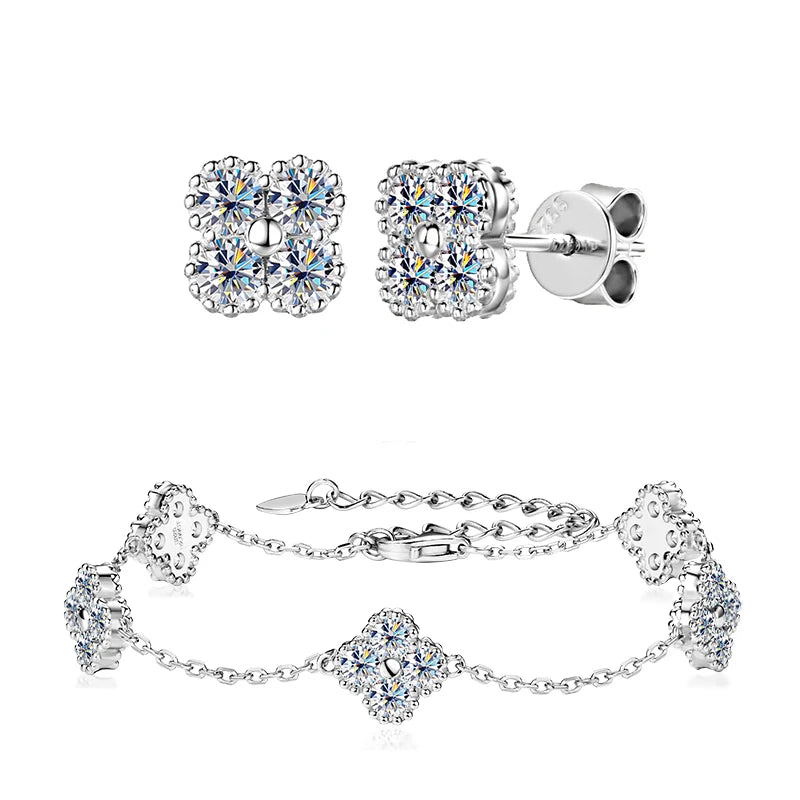 Clover Leaf Necklace Earrings and Bracelet Set with Certified Diamond-Evani Naomi Jewelry