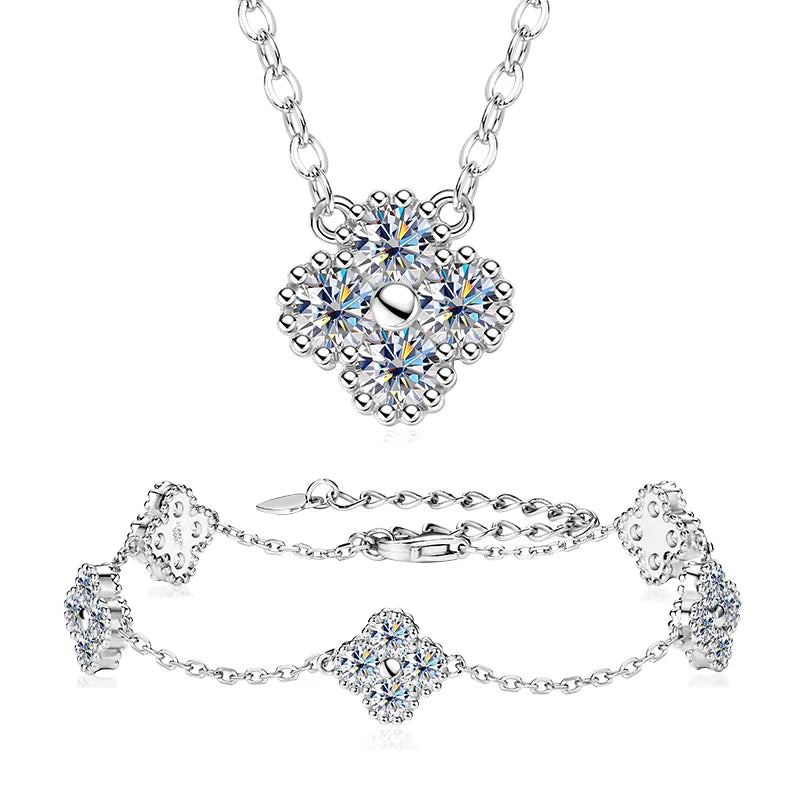 Clover Leaf Necklace Earrings and Bracelet Set with Certified Diamond-Evani Naomi Jewelry