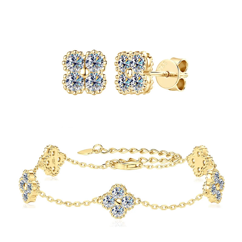 Clover Leaf Necklace Earrings and Bracelet Set with Certified Diamond-Evani Naomi Jewelry