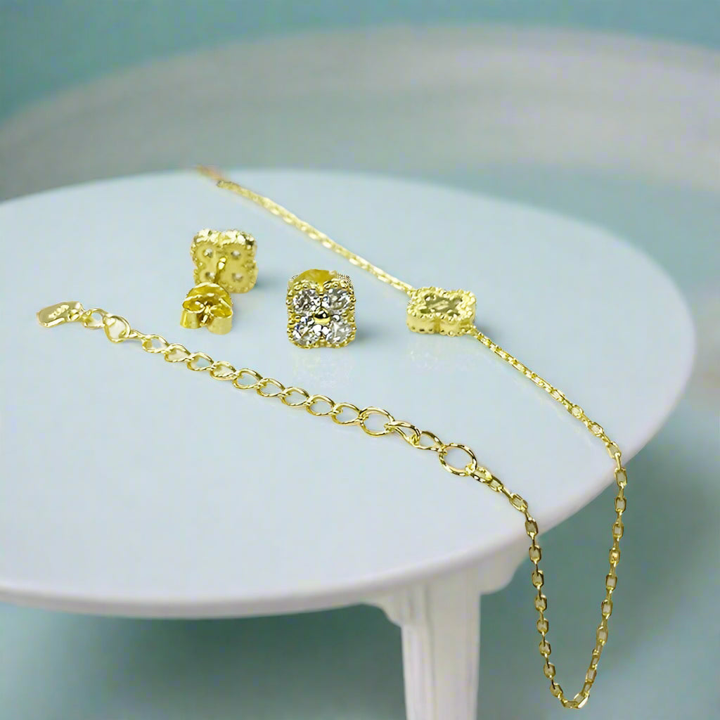 Clover Leaf Necklace Earrings and Bracelet Set with Certified Diamond-Evani Naomi Jewelry
