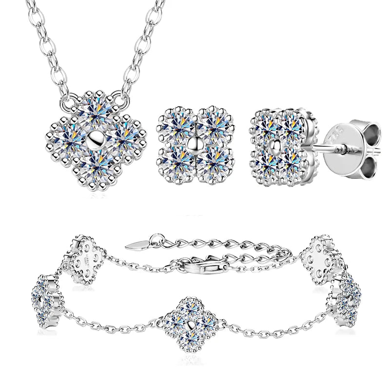 Clover Leaf Necklace Earrings and Bracelet Set with Certified Diamond-Evani Naomi Jewelry