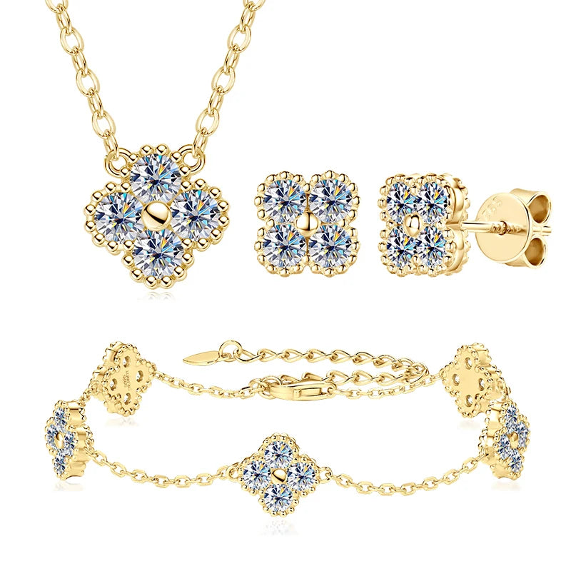 Clover Leaf Necklace Earrings and Bracelet Set with Certified Diamond-Evani Naomi Jewelry