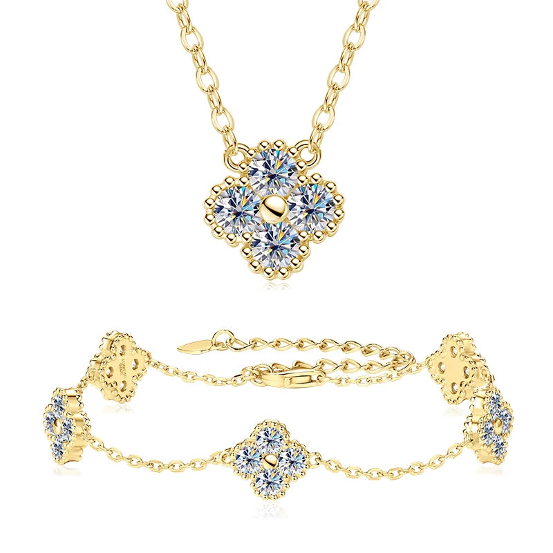 Clover Leaf Necklace Earrings and Bracelet Set with Certified Diamond-Evani Naomi Jewelry