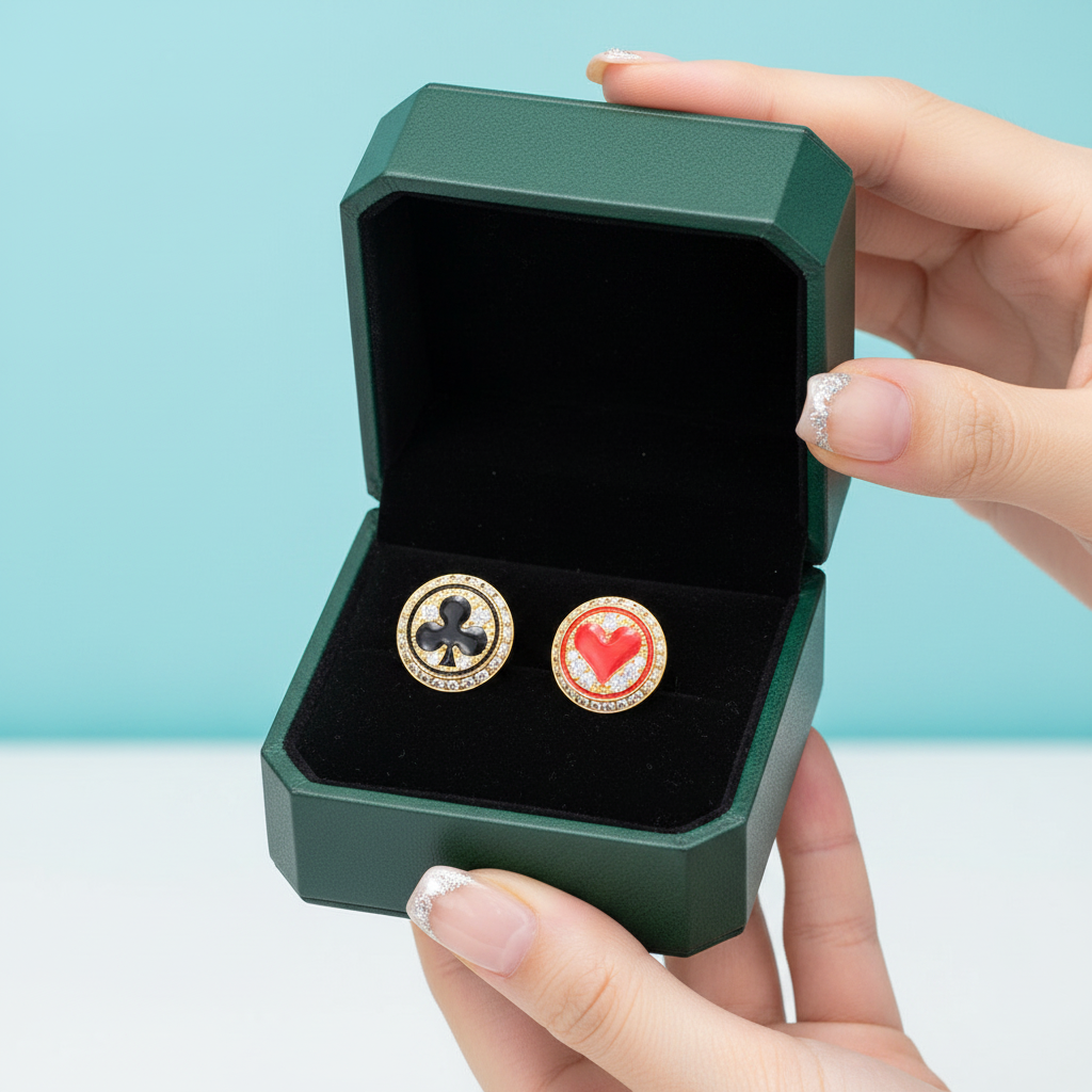 Club and Heart Poker Diamond Option Stud Earrings