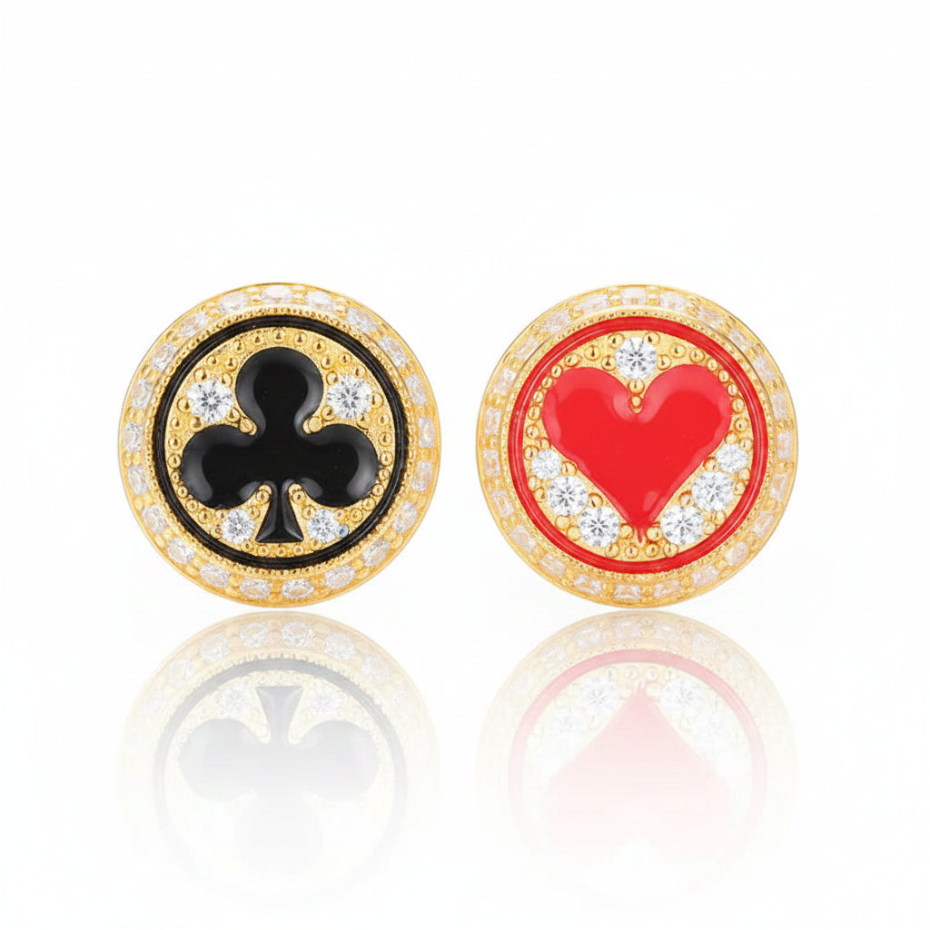 Club and Heart Poker Diamond Stud Earrings-Evani Jewelry
