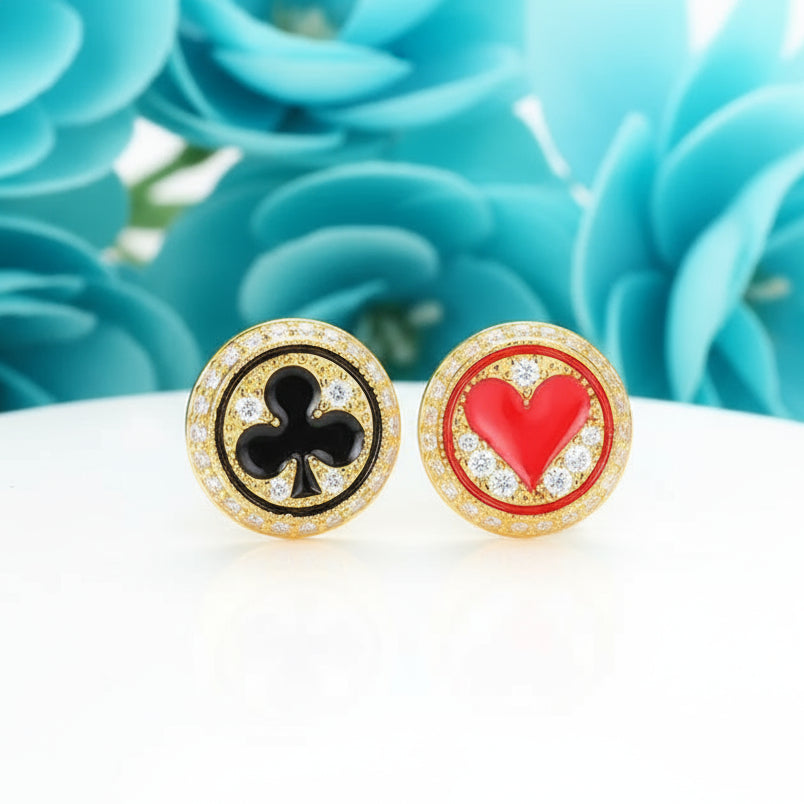 Club and Heart Poker Diamond Stud Earrings-Evani Naomi Jewelry