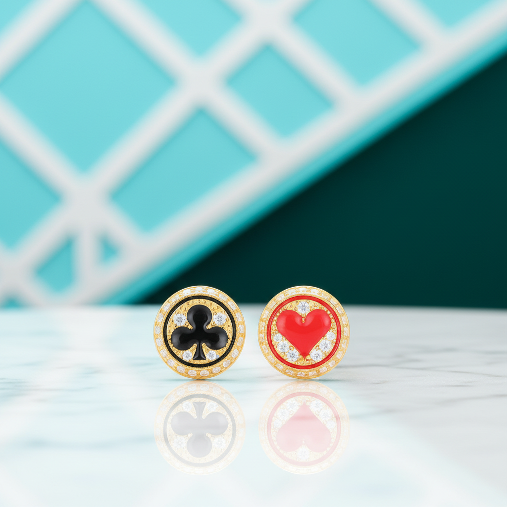 Club and Heart Poker Diamond Option Stud Earrings