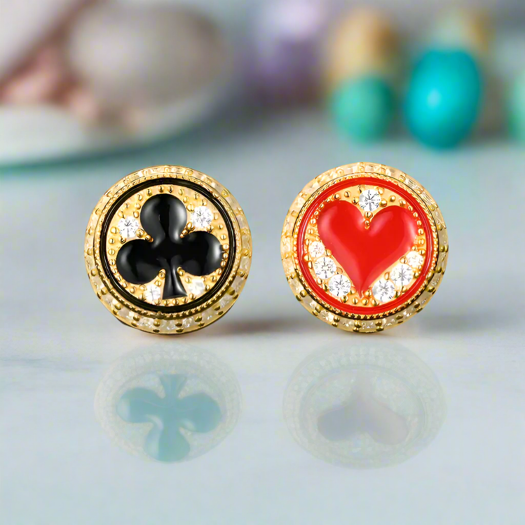 Club and Heart Poker Diamond Stud Earrings-Evani Naomi Jewelry