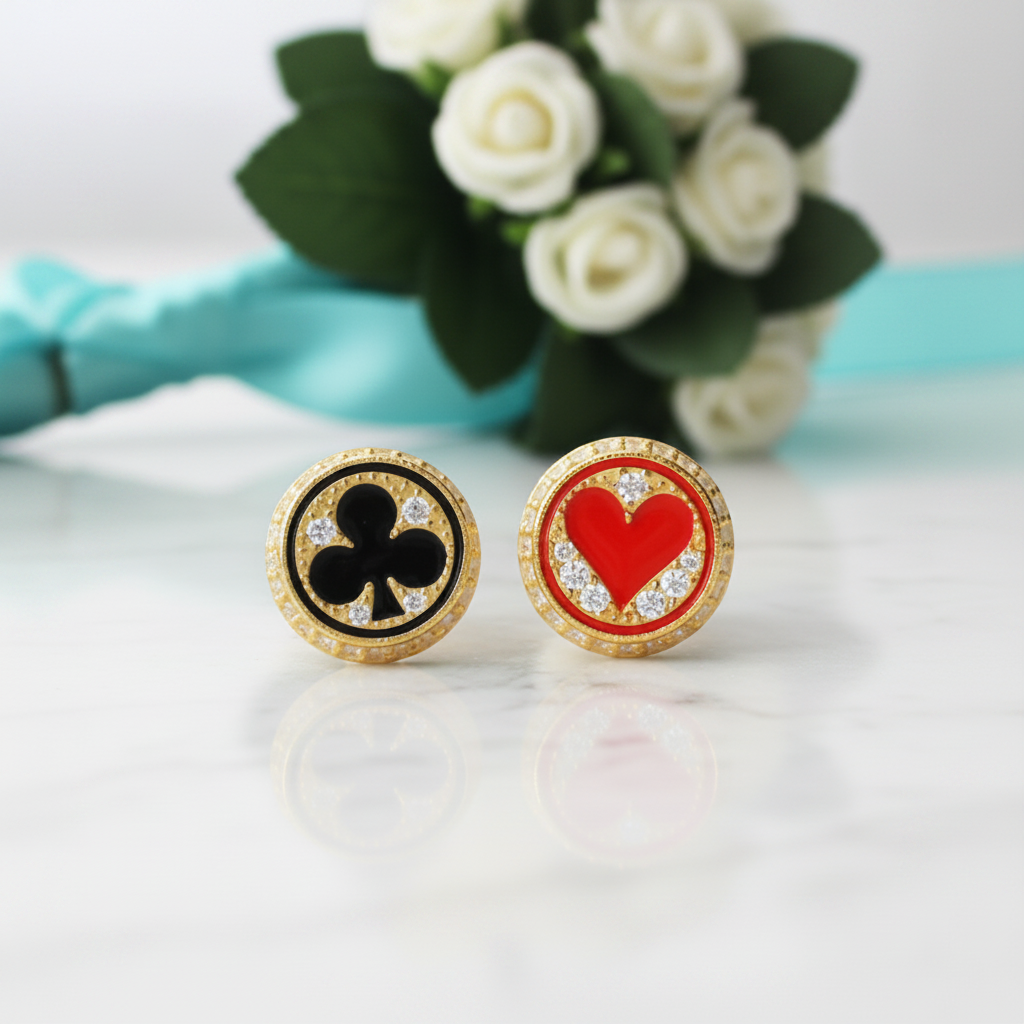 Club and Heart Poker Diamond Stud Earrings-Evani Jewelry