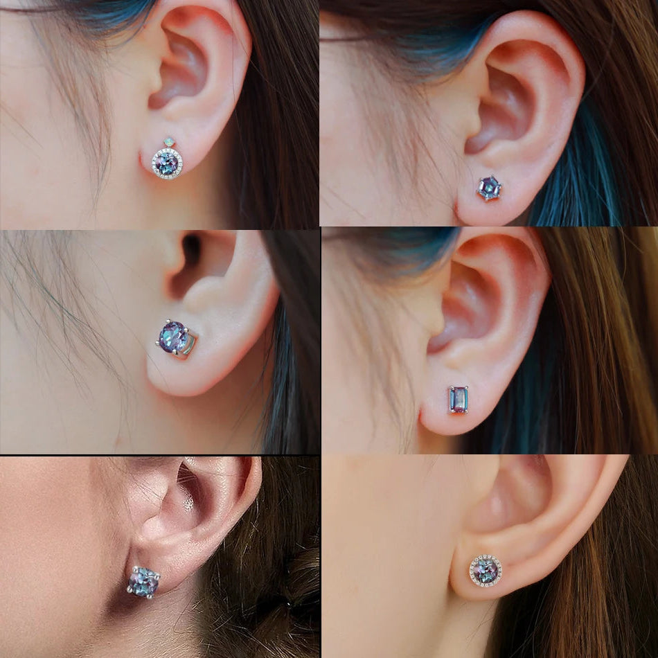 Collage of earrings worn on different ears