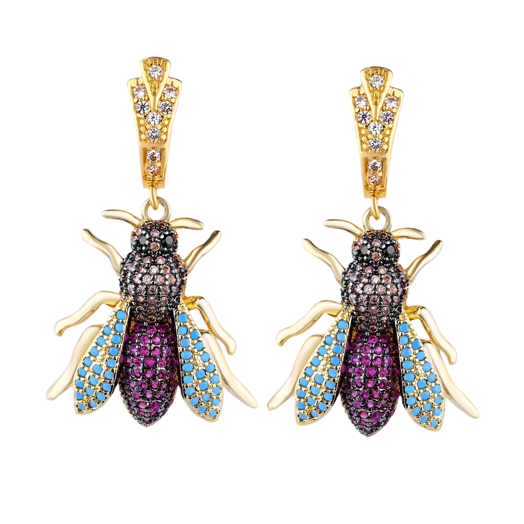Colorful Diamond Bee Earrings-Evani Naomi Jewelry