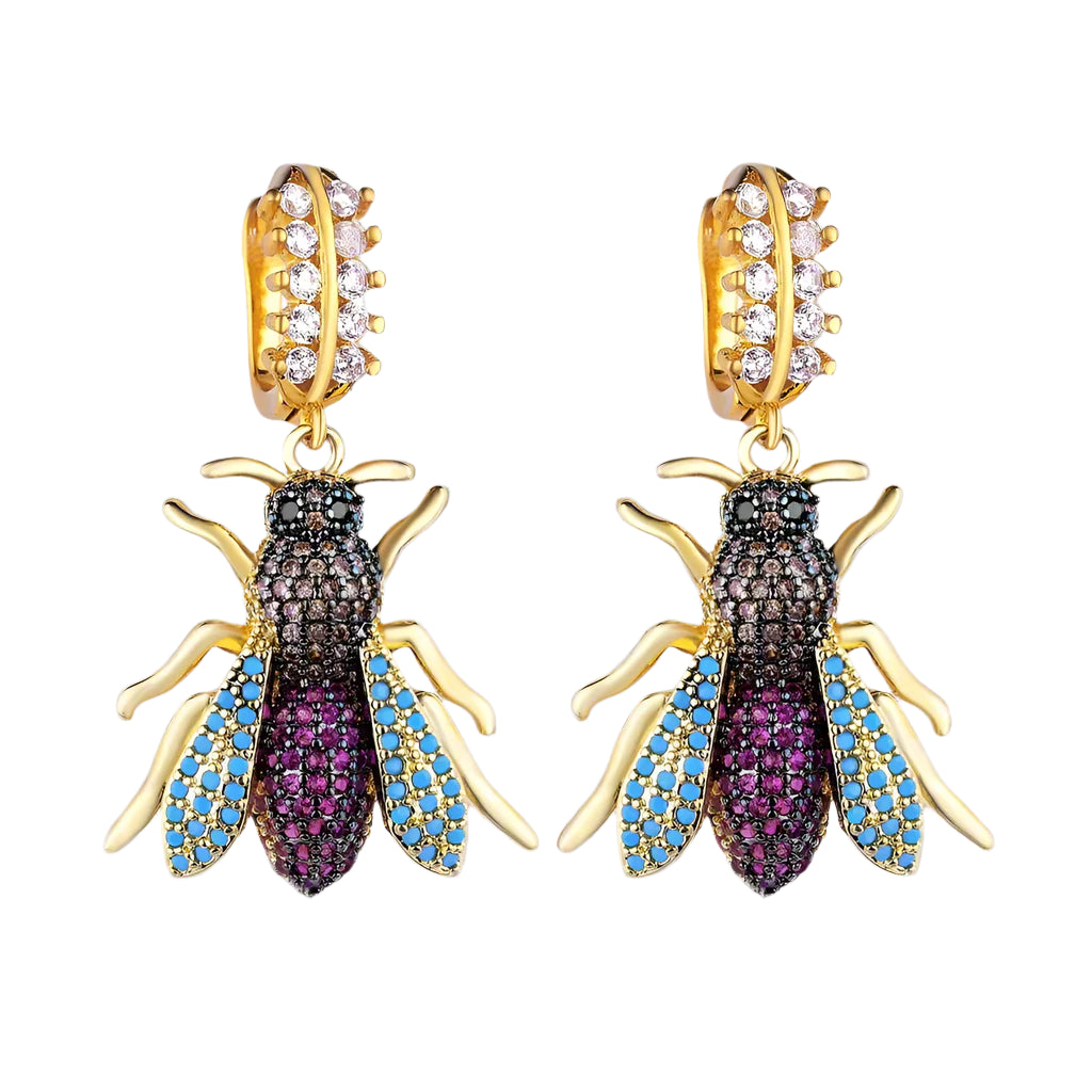 Colorful Diamond Bee Earrings-Evani Naomi Jewelry