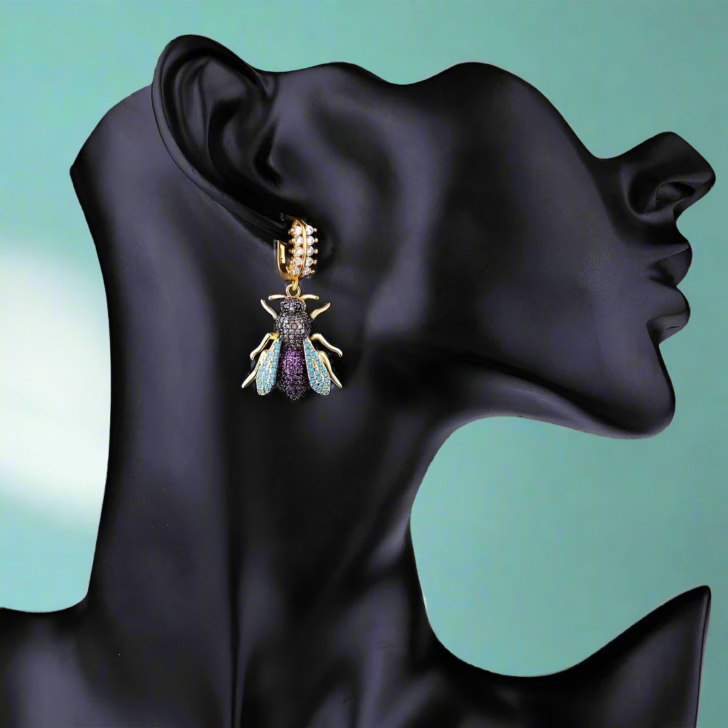 Colorful Diamond Bee Earrings-Evani Naomi Jewelry