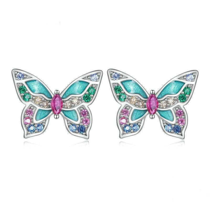 Colorful Diamond Butterfly Stud Earrings-Evani Naomi Jewelry