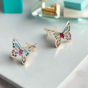 Colorful Diamond Butterfly Stud Earrings-Evani Naomi Jewelry