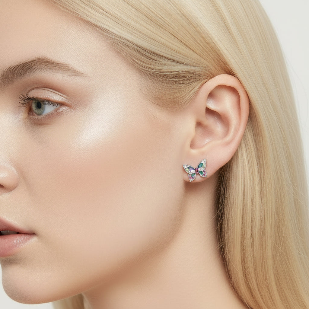 Colorful Diamond Butterfly Stud Earrings-Evani Jewelry