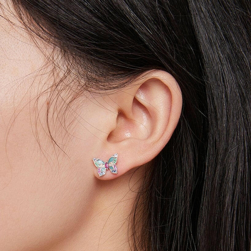 Colorful Diamond Butterfly Stud Earrings-Evani Naomi Jewelry
