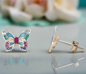 Colorful Diamond Butterfly Stud Earrings-Evani Naomi Jewelry