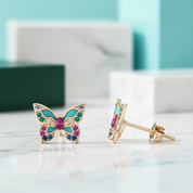 Colorful Diamond Butterfly Stud Earrings-Evani Jewelry