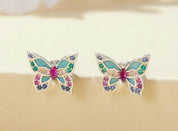 Colorful Diamond Butterfly Stud Earrings-Evani Naomi Jewelry