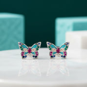 Colorful Diamond Butterfly Stud Earrings-Evani Jewelry