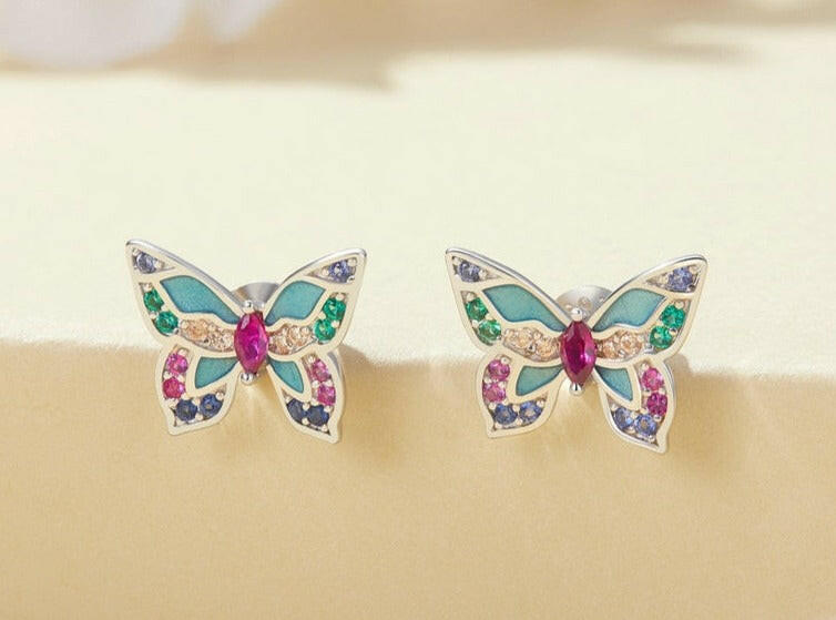 Colorful Diamond Butterfly Stud Earrings-Evani Naomi Jewelry