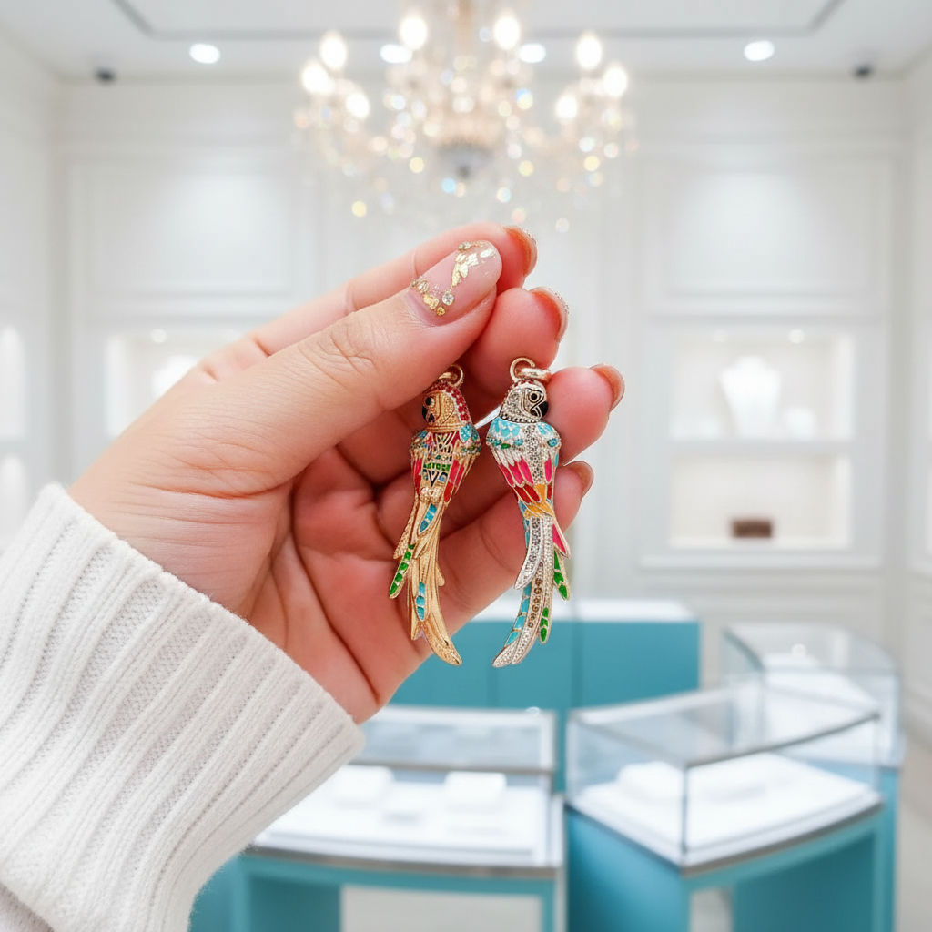 Colorful Parrot with Diamond Pendant-Evani Jewelry