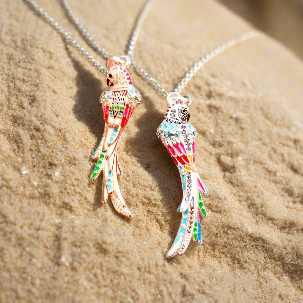 Colorful Parrot with Diamond Pendant-Evani Naomi Jewelry