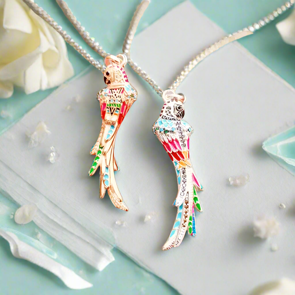 Colorful Parrot with Diamond Pendant-Evani Naomi Jewelry