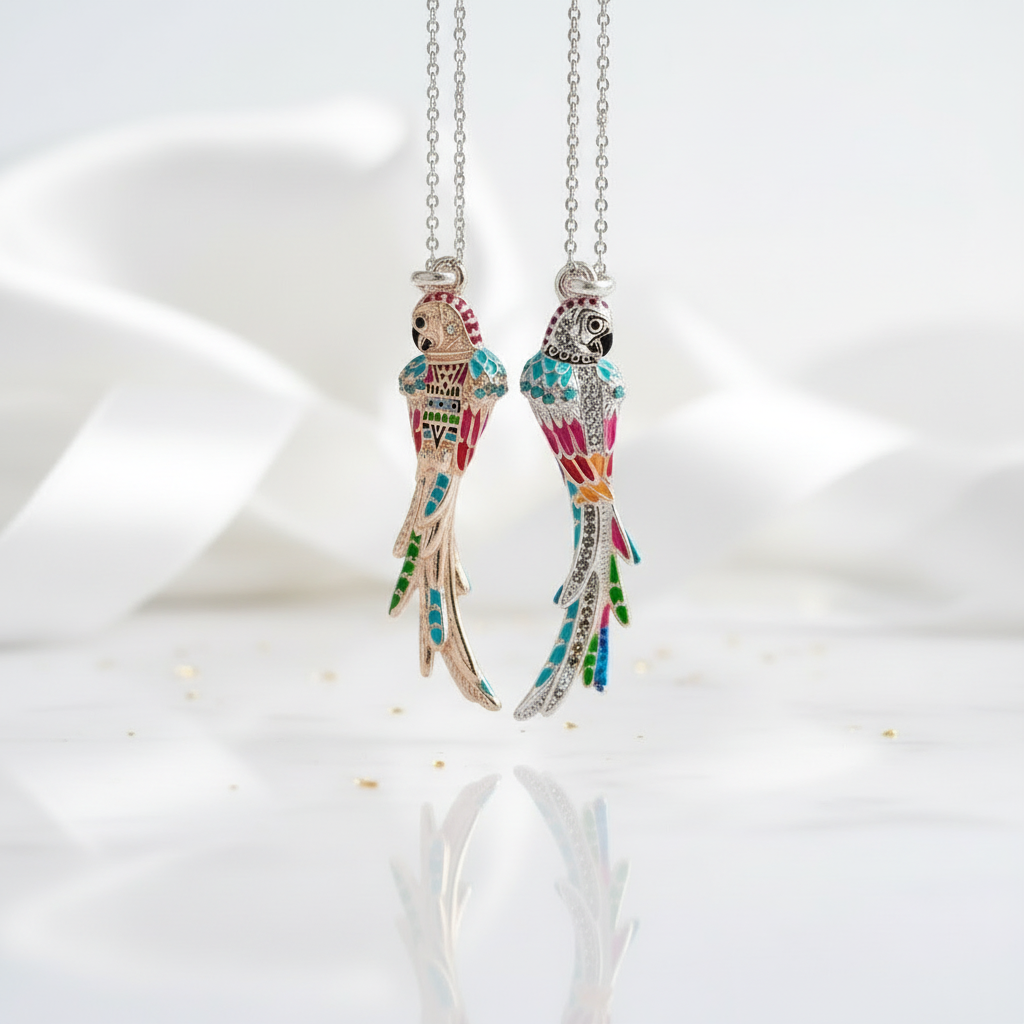 Colorful Parrot with Diamond Option Pendant - Evani Naomi Jewelry