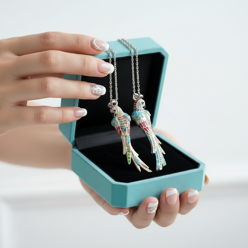 Colorful Parrot with Diamond Option Pendant - Evani Naomi Jewelry