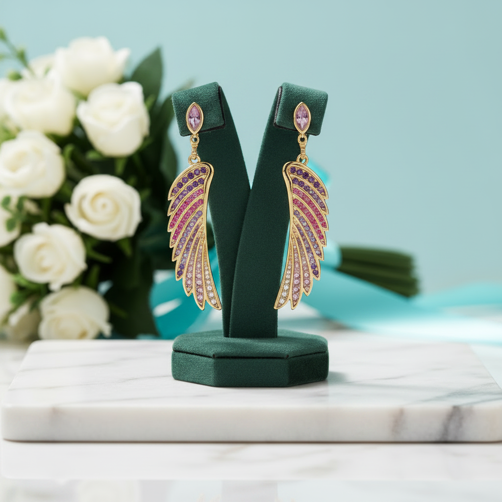 Colorful Stones Hummingbird Wing Earrings
