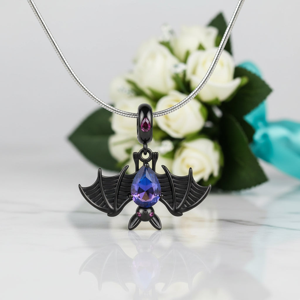 Cool Black Bat with Rainbow Pear-Cut Stone Charm-Evani Jewelry