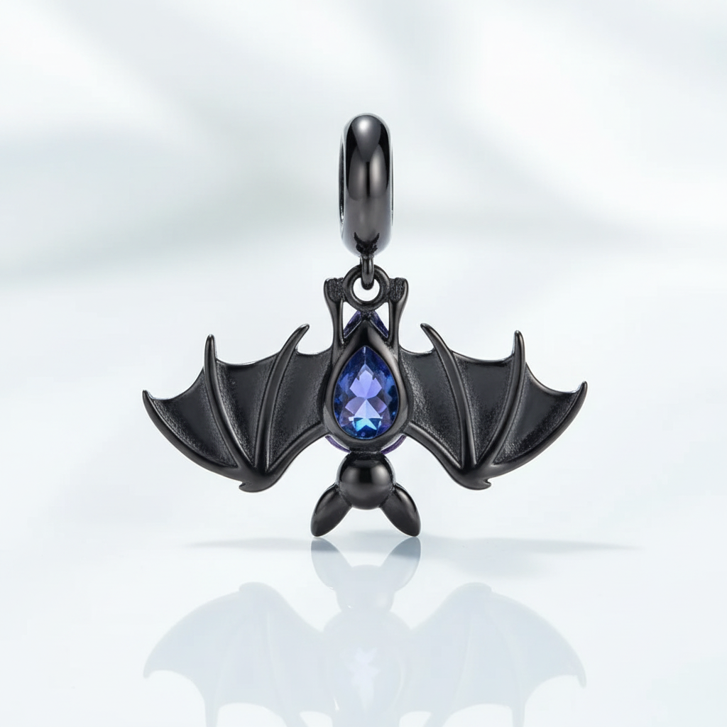 Cool Black Bat with Rainbow Pear-Cut Stone Charm-Evani Jewelry