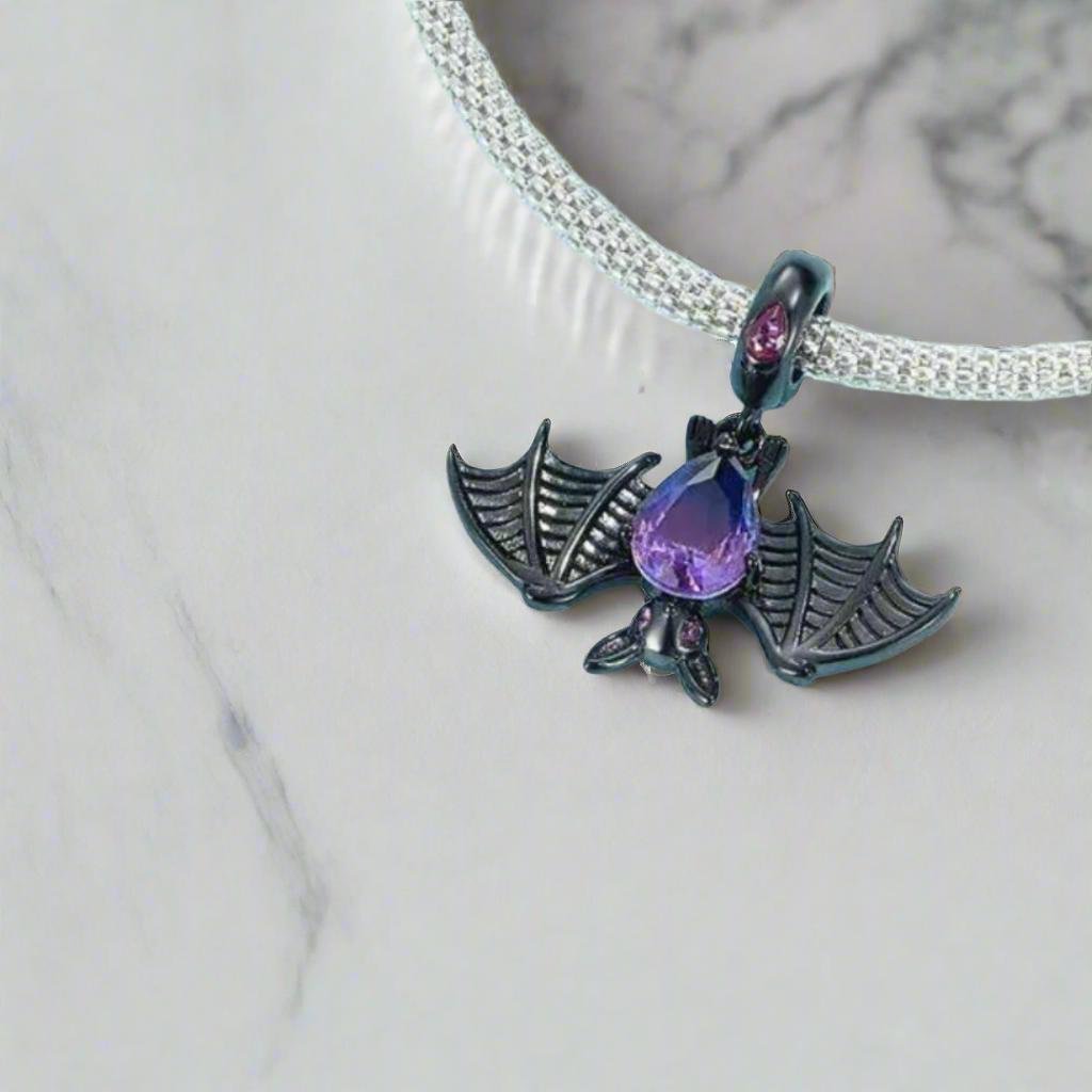 Cool Black Bat with Rainbow Pear-Cut Stone Charm-Evani Naomi Jewelry