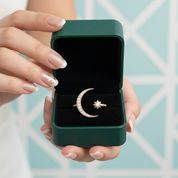 Crescent Moon & Star Yellow Gold Adjustable Open Ring - Evani Naomi Jewelry