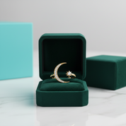 Crescent Moon & Star Yellow Gold Adjustable Open Ring - Evani Naomi Jewelry