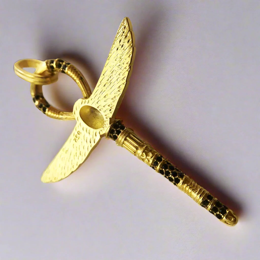 Cross of Life Ankh with Scarab Golden Pendant-Evani Naomi Jewelry