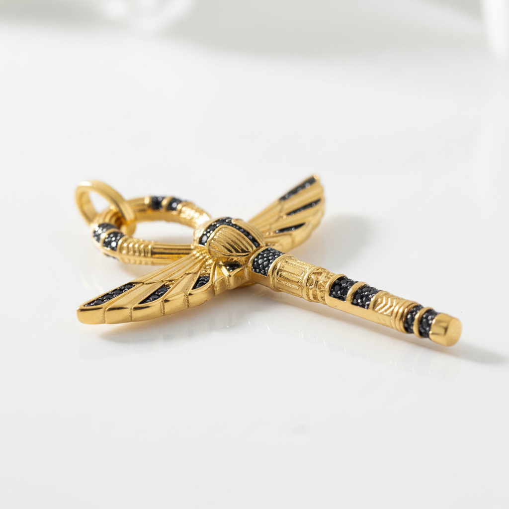 Cross of Life Ankh with Scarab Golden Pendant - Evani Naomi Jewelry
