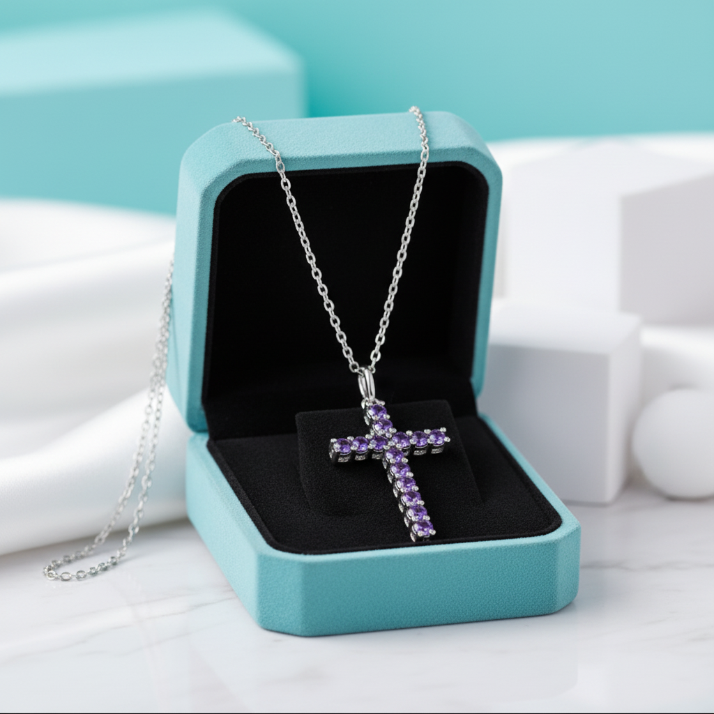 0.90 ct Cross Pendant Amethyst Necklace-Evani Jewelry